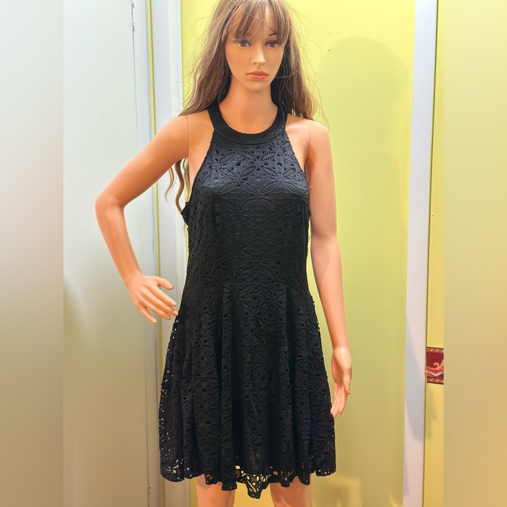 BeBop Black Lace Halter Top Midi Dress